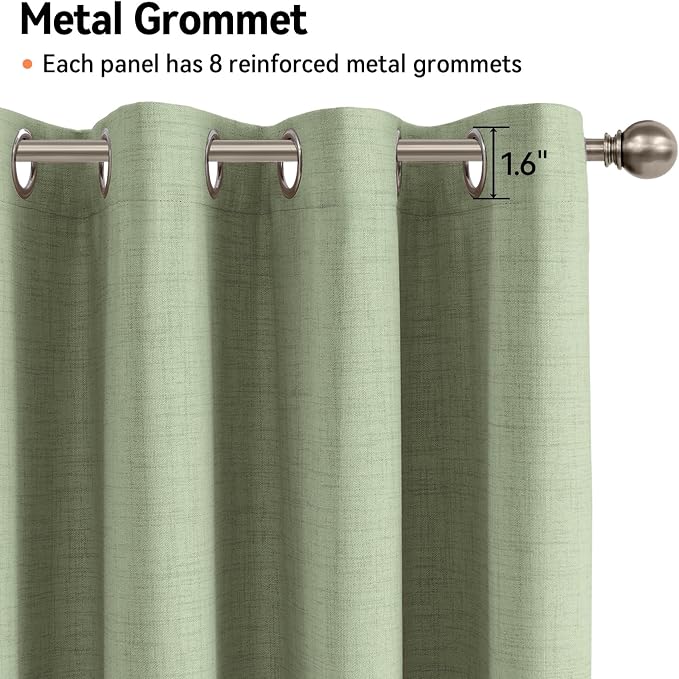 100% Blackout Linen Textured Curtains 72 Inch Long, Sage Green | 100% Blackout - Image 6