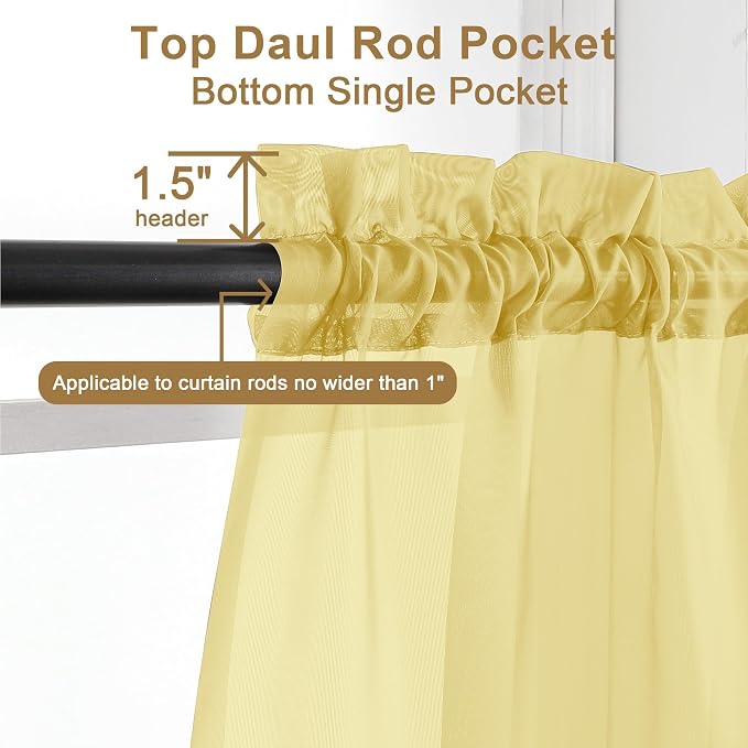Chyhomenyc Mustard Yellow Sheer Curtains 45 Inches Long, Light Filtering Window - Image 4