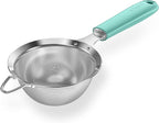 18/8 Stainless Steel Mesh Strainer: U-Taste 3.9 Inch Kitchen Fine Mesh Sieve Food Colander with Riveted Sturdy Silicone Handle and 30 Mesh Hole for Straining Flour, Quinoa, Tea, Juice (Aqua Sky)