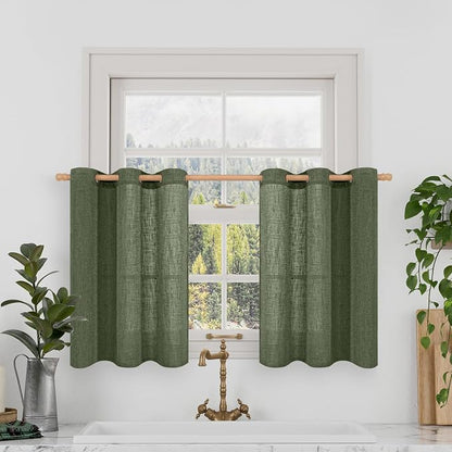 Small Linen Curtains 30 Inch Length, Semi Sheer Short Window Curtains Light by LAMIT