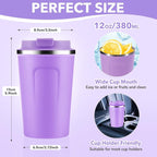 Volhoply 12 oz Double Wall Insulated Vacuum Travel Coffee Mug with Flip Lid Bulk 4 Pack,Reusable Stainless Steel Leak Proof Coffee Cups,Portable Cafe Thermal Tumbler for Hot&Cold Drinks(Purple,4 Set)