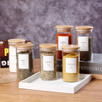 12 Pcs Glass Spice Jars With Bamboo Airtight Lids, 8oz Thicken(2.4mm) Spice Containers With 148 Minimalist Preprinted Waterproof Spice Labels, Kitchen Empty Small Storage Jars For Seasoning, Herb