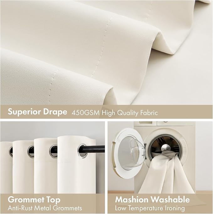 MIULEE Cream 100% Blackout Short Curtains - Image 7