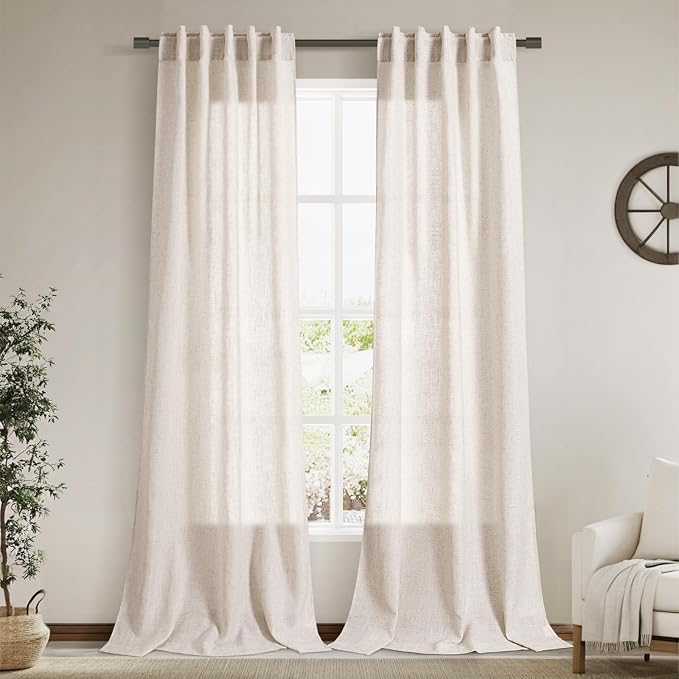 Linen 102 Inch Long Curtains for Living Room 2 Panels Back Tab Pocket Semi by Nanspring
