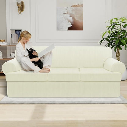 Waterproof Couch Cover 4-Piece Set Striped Sofa Slipcovers - Image 2