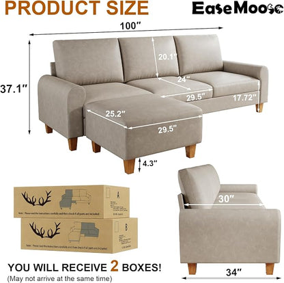 EASE MOOSE Large Seat Faux Leather L Shaped Sofa, Waterproof and - Image 2