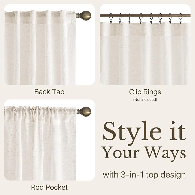 NICETOWN Linen Burlap Sheer Curtains 72 inches Long, Rod Pocket & Back Tab Semi - Image 3