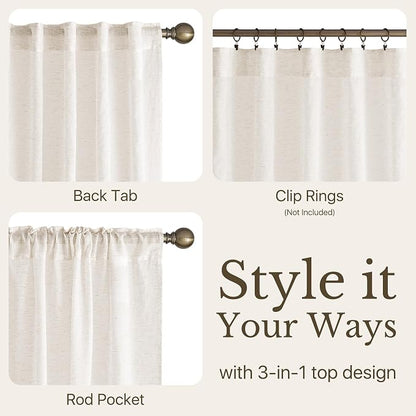 NICETOWN Linen Burlap Sheer Curtains 72 inches Long, Rod Pocket & Back Tab Semi - Image 3