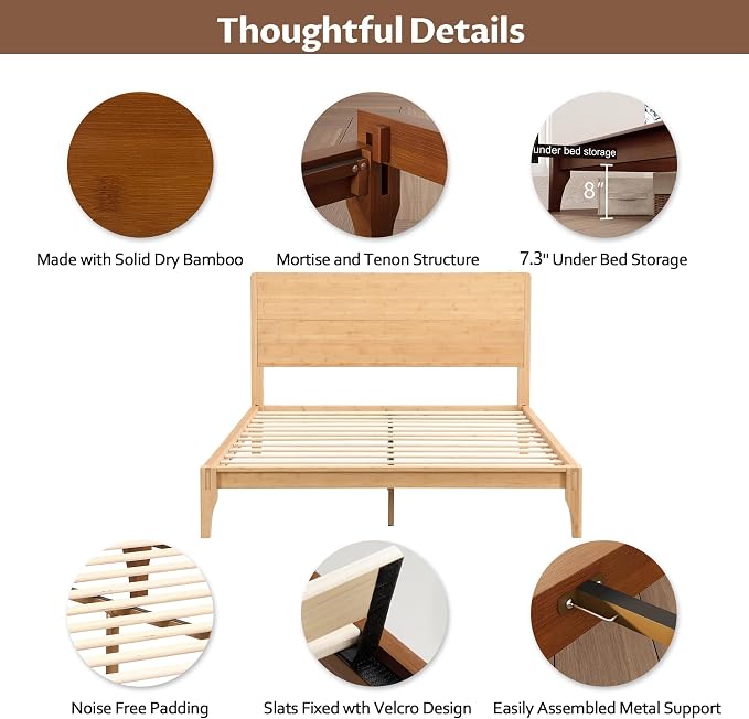 Merax King Size Bamboo Platform Bed, Mid-Century Modern Bed Frame - Image 5