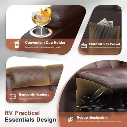 Reclining Loveseat, 55.1" RV PU Leather Wall Hugger Recliner Love Seats Sofa - Image 7
