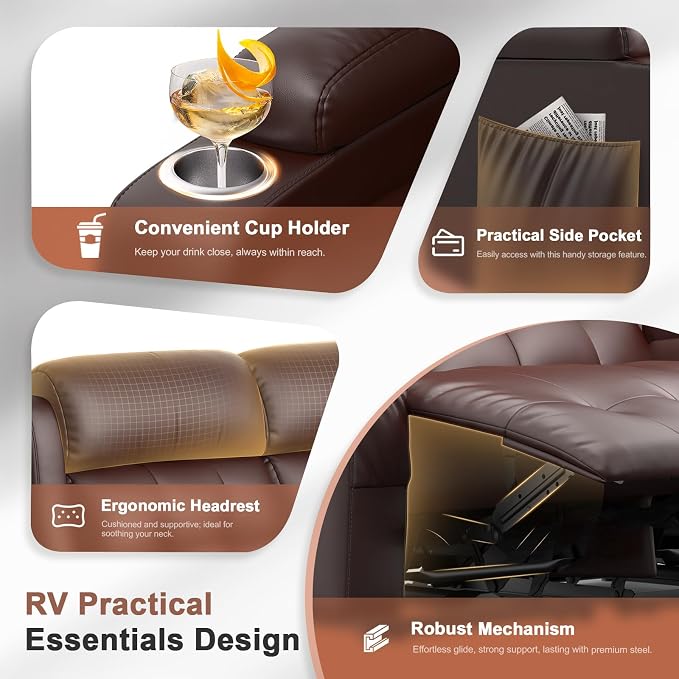 Reclining Loveseat, 55.1" RV PU Leather Wall Hugger Recliner Love Seats Sofa - Image 7