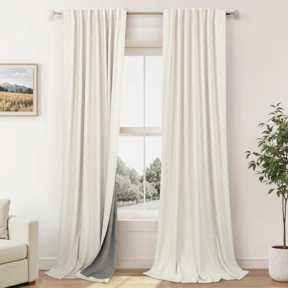 Pitalk 36 x 96 Inch Curtains Linen Blackout Black Out Soundproof Cream Ivory by Pitalk