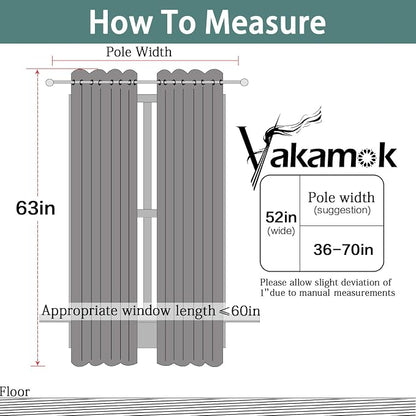 Yakamok Room Darkening Curtains 52x63 inch Length Dark Grey-Living Room | 2 - Image 7