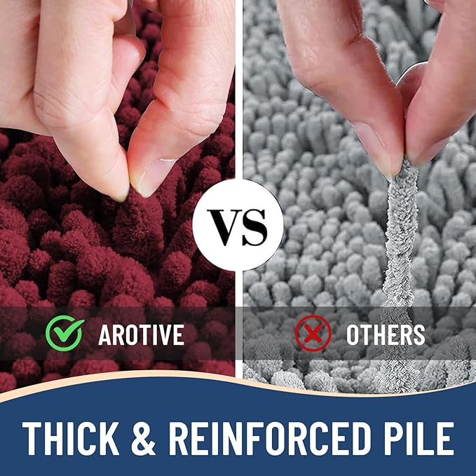 Arotive Luxury Chenille Bathroom Rug Mat, Extra Soft Thick Absorbent Shaggy Bath Rugs, Non-Slip Machine Wash Dry, Plush Bath Mats for Bathroom, Shower and Tub, 34x21, Burgundy