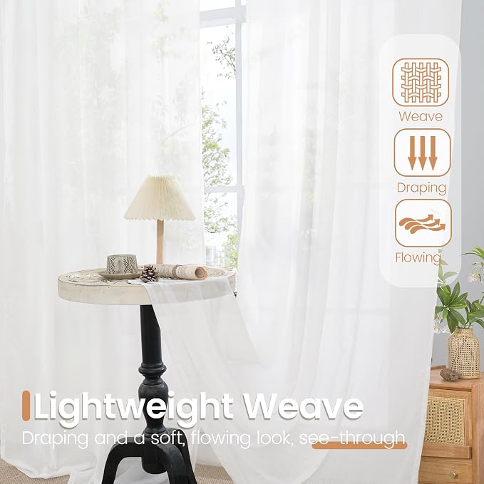 BGment 72 Inch Length White Linen Curtains - Image 5