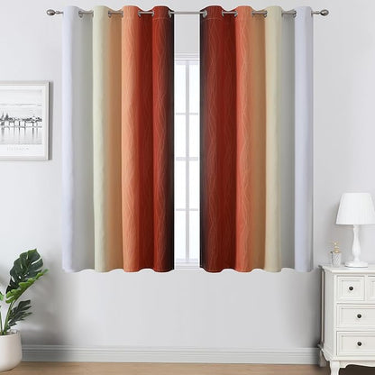 Burnt Orange and Greyish White Ombre Blackout Curtains 52Wx54L Inch Long | - Image 2