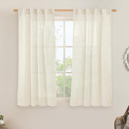54 inches Long Semi Sheer Linen Curtains 2 Panels, Cream Ivory | Light by LAMIT