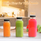 12 Pack 8oz Glass Juice Bottles with Lids, 250ml Reusable Glass Juicing Bottles, Square Drinking Jars Drink Containers with Caps for Water, Milk, Ginger, Kombucha, Beverages