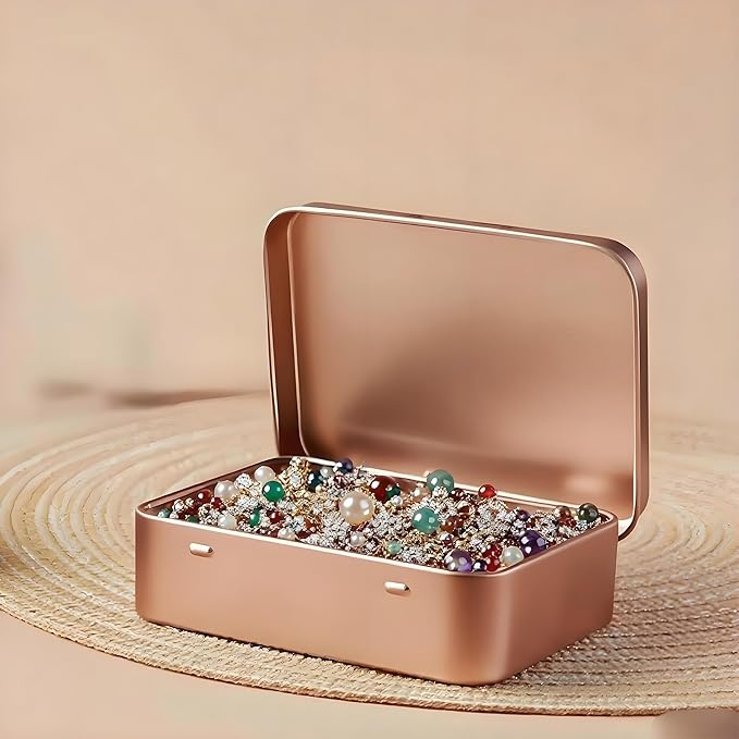 Small Metal Box With Lid-Cookie Tins Metal Tins With Lids Lens Wipes Storage Container Mini Portable Box,Empty Hinged Tin,For Organize Mint Candy Jar,Sewing (Rose Gold, 20 Pcs 3.7" x 2.4" x 0.8")