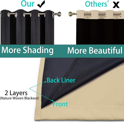 Yakamok Beige 100% Blackout Curtains 63 Inches Long - Image 5