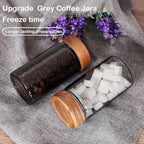 SAIOOL 3 Packs grey Glass Food Storage Jars with Screw Airtight Seal Acacia Wood Lids,Spice Jars with Lids, Organization for Jars Bottles Containers Travel Gear, Sugar, Salt,Coffee, cookies,spices
