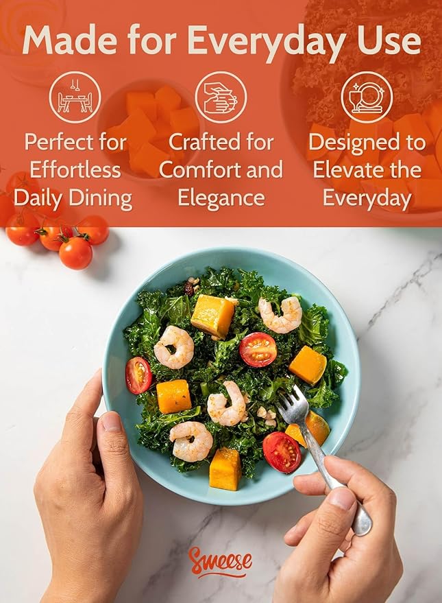 Sweese Pasta Bowls, 22 Ounce Salad Serving Bowls Set of 6, 7.6 Inch Porcelain Plates for Serving Dinner, Salad - Microwave Dishwasher Safe, Cool Assorted Colors