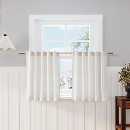 Cream Linen Kitchen Curtains 30 Inches Long 2 Panels Back Tab Rod Pocket by Nanspring