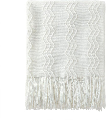 BOURINA Off White Throw Blanket 50x60 Inches Throw Textured Solid Soft Sofa by BOURINA