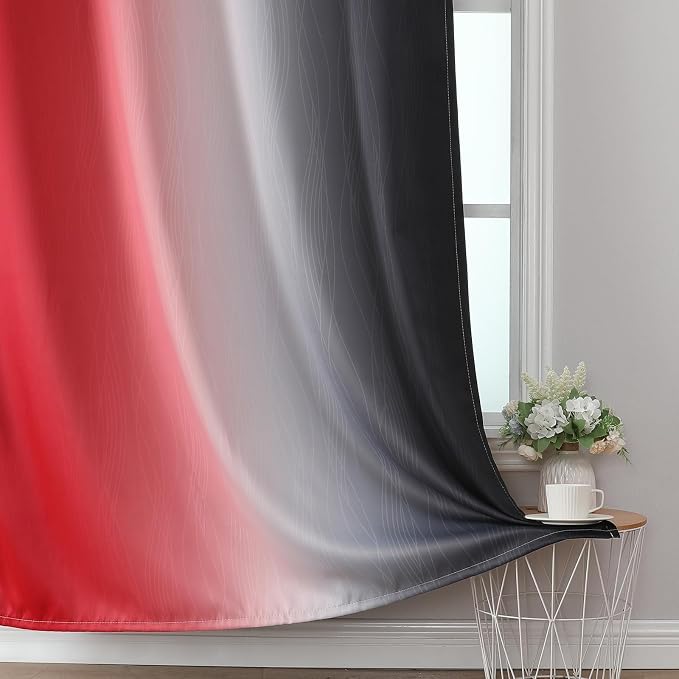Red and Black Ombre Blackout Bedroom Curtains 72 Inch Long | Room Darkening - Image 6