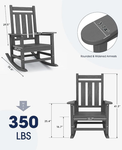 KINGYES Oversized Outdoor Rocking Chair Set of 4, All-Weather Patio Rocking - Image 3