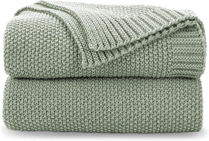 CozeCube Sage Green Seed Stitch Throw Blanket 60"x80", Farmhouse Decor | Blanket by CozeCube