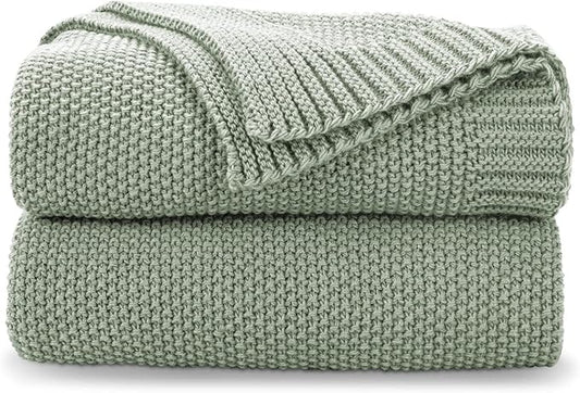 CozeCube Sage Green Seed Stitch Throw Blanket 60"x80", Farmhouse Decor | Blanket by CozeCube