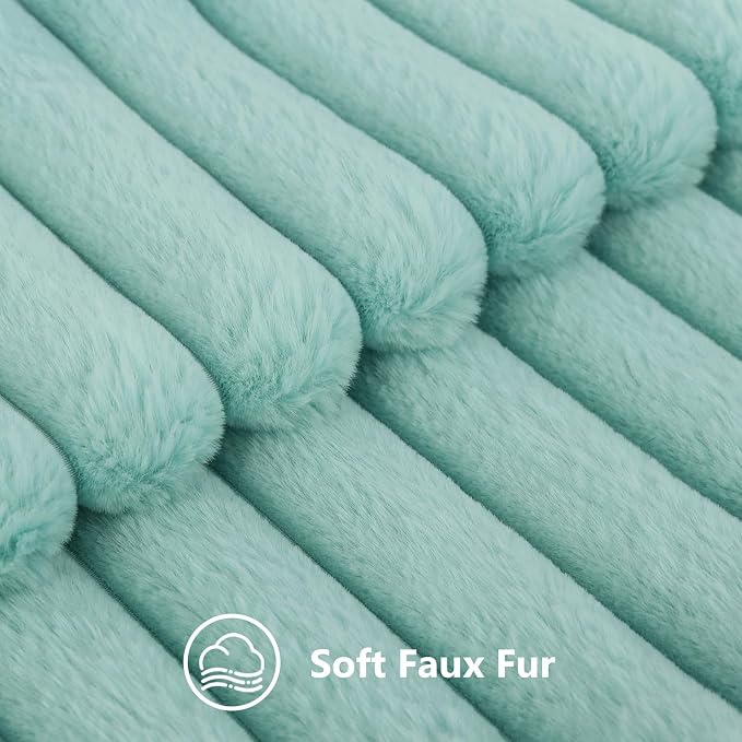 decorUhome Fall Faux Fur Throw Pillow Covers 26x26 Set of 2 Aqua | Decorative - Image 2