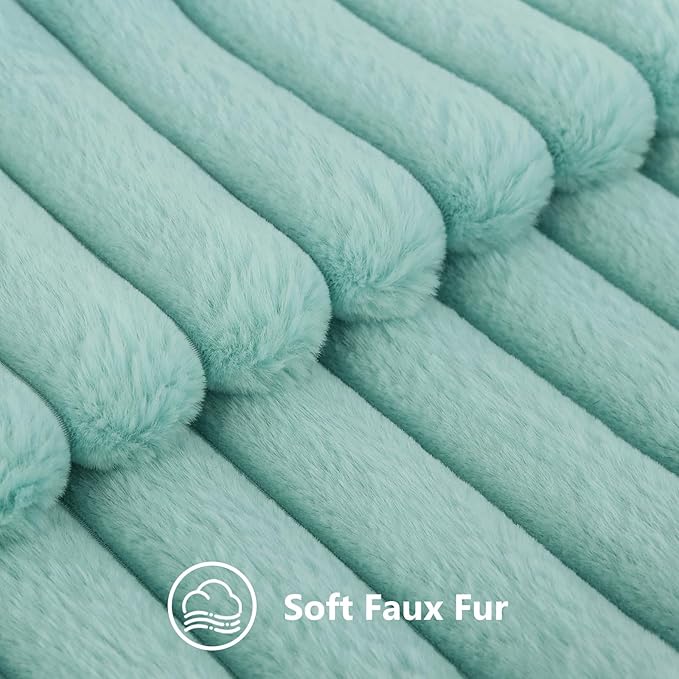 decorUhome Fall Faux Fur Throw Pillow Covers 12x20 Set of 2 Aqua | Decorative - Image 2