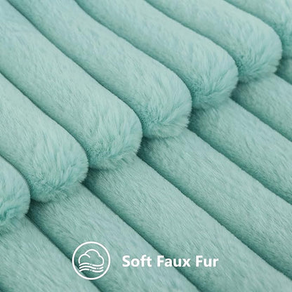 decorUhome Fall Faux Fur Throw Pillow Covers 12x20 Set of 2 Aqua | Decorative - Image 2