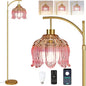 QIYIZM Pink Floor Lamp for Living Room, Glass Gold Dimmable Standing Lamp by QIYIZM