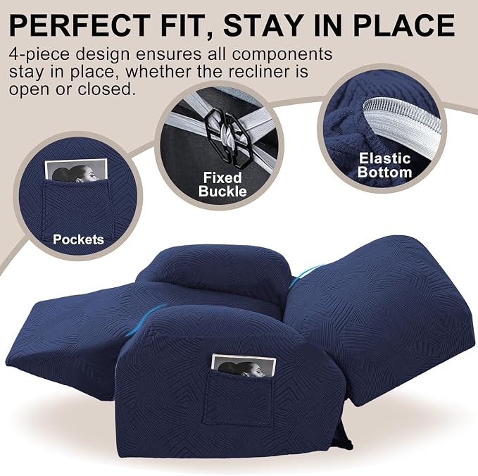 Oversized Recliner Chair Covers, 4-Piece Stretch Geometric Strokes Jacquard - Image 4
