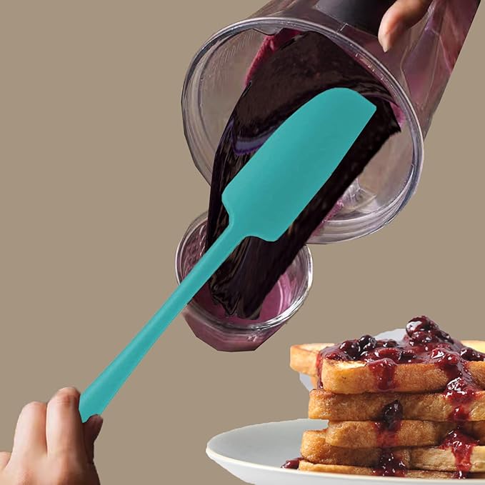 2-Pack Vovoly Silicone Jar Spatulas, Small Seamless Design Rubber Scraper with Stainless Steel Core, Heat Resistant and Non-Stick Mini Spatula for Jars and Blenders, BPA Free,11 IN, Teal