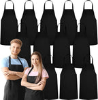 GREEN LIFESTYLE 12 Pack Bib Apron - Unisex Black Aprons, Machine Washable Aprons for Men and Women, Kitchen Cooking BBQ Bulk (Pack of 12, No Pockets, Black)