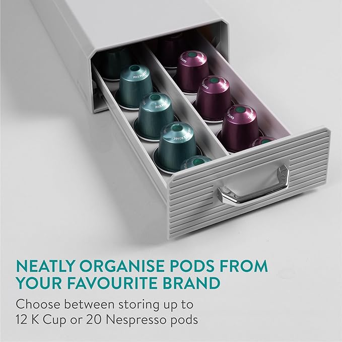 Navaris Coffee Pod Holder, Grey - Compact, Space Saving Coffee Capsule Storage Holders - Durable Espresso Organiser Station - Coffee Machine Drawer Ideal for Small Kitchens