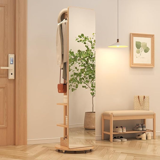 Muwuele Solid Wood Full Length Mirror Coat Rack, Floor Mirror by Muwuele