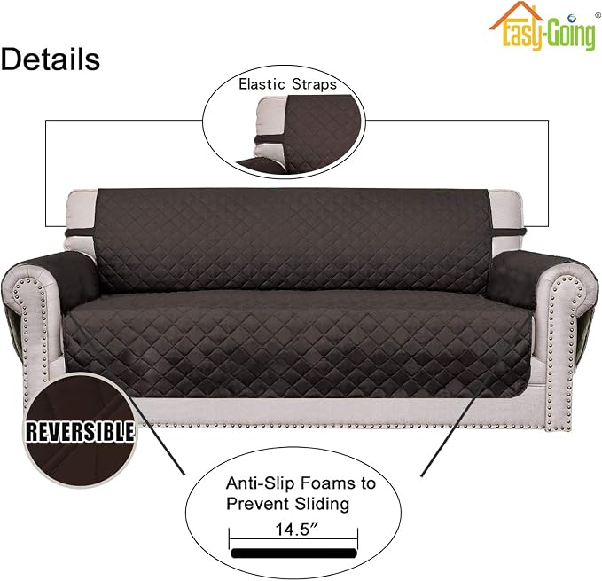 Easy-Going Reversible Couch Cover, 3 Cushion Sofa, Chocolate/Chocolate | Large - Image 3