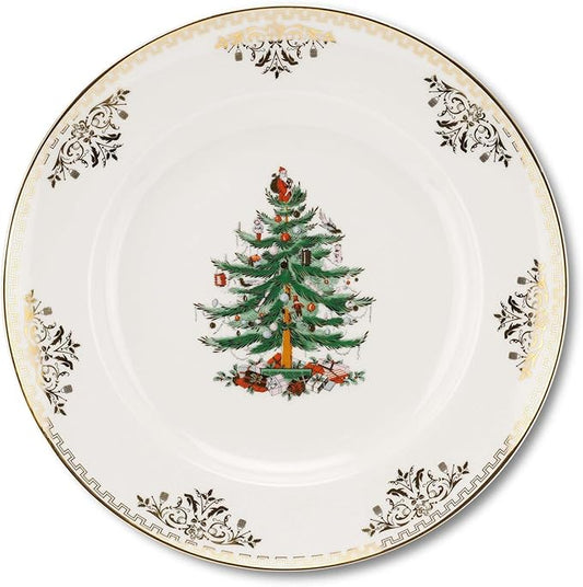 Spode Christmas Tree Gold Dinner Plate, 10 Inch - Celebratory Holiday Serveware, Classic Holiday Plate with Nostalgic, Festive Design - Fine Porcelain, Warm Oven & Dishwasher Safe