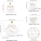 fanquare 21-Piece Gold Vine Floral Porcelain Tea Sets with Sugar Bowl Creamer Teacups, English Bone China Tea Service for Women TeaParty Family Gathering Home Décor