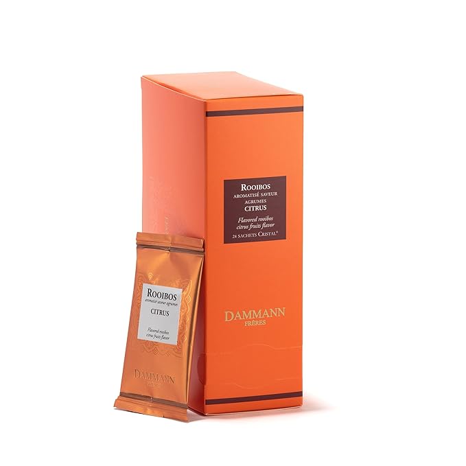 Dammann Freres Sachets, Rooibos Citrus Tea Bags, Premium Gourmet French Tea, Blend Lemon, Clementine, and Orange Flavors, Individually Wrapped, 24 Count (Single Pack)