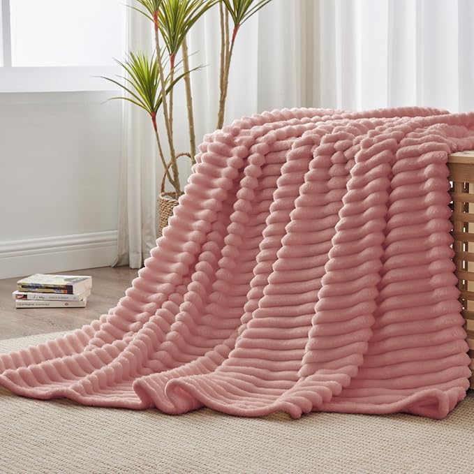 BEDELITE Striped Fleece Throw Blanket, Dusty Pink, Soft Cozy, Lightweight Warm - Image 6
