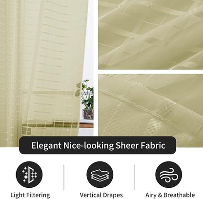 SpaceDresser Check Sheer Curtains 45 Inches 2 Panels Set, Rod Pocket Plaid - Image 5