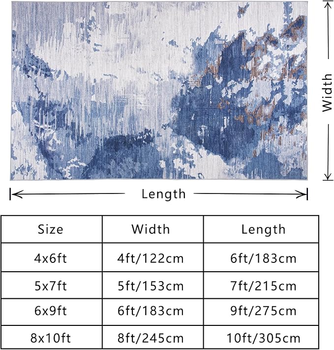 Area Rug 4x6 Dark Blue Rug Washable Boho Rugs Non Slip Low Pile Abstract Small - Image 2