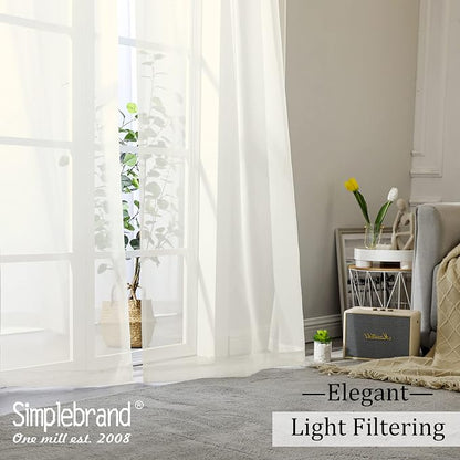 Simplebrand Ivory Sheer Curtains 108 Inches Long, Extra Long Rod Pocket Solid - Image 6