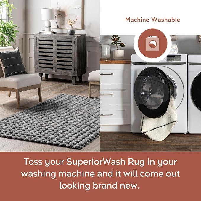 nuLOOM Jeni Dark Grey Checkered Washable Area Rug, Dark Grey - Image 3